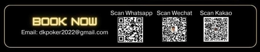 Book Now, email digipoker2022@gmail.com, and QR codes for WhatsApp, Wechat, and Kakao.